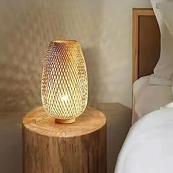 Lampara Bambu Mesa GUANSHAN Lámpara de mesa tejida de bambú Pantalla de bambú Iluminación de mesa de estilo Zen Iluminación de mesa decorativa Luz de noche para dormitorio y sala de estar