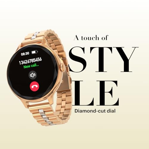 Image of Noise Diva Smartwatch for Women with Diamond Cut Dial, Glossy Metallic Finish, AMOLED Display, New Metal Straps, 100+ Watch Faces, Female Cycle Tracker Smart Watch for Women (Metallic Rose Blend)