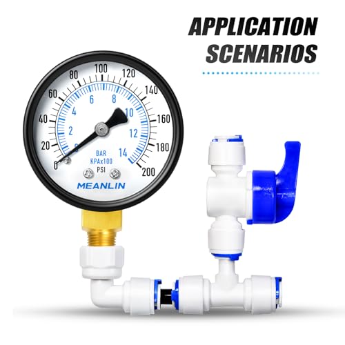 Image of MEANLIN MEASURE 0-200Psi Well Pump Pressure Gauge 1 /4 inch NPT 2 inch FACE DIAL for Air Compressor Air Regulator Water Filter Back Mount, with Teflon Tape