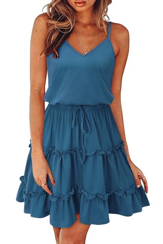 Image of Newshows Women's Summer Casual Dress Cute A Line Ruffle Hem Flattering Fit Beach Vacation Sundress