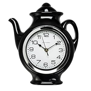 Teapot 11 Inch Quality Quartz Battery Operated 3-D Easy to Read Home/Office/Kitchen/Classroom/School Clock Classic Mo Black 11.25inch 13781 0