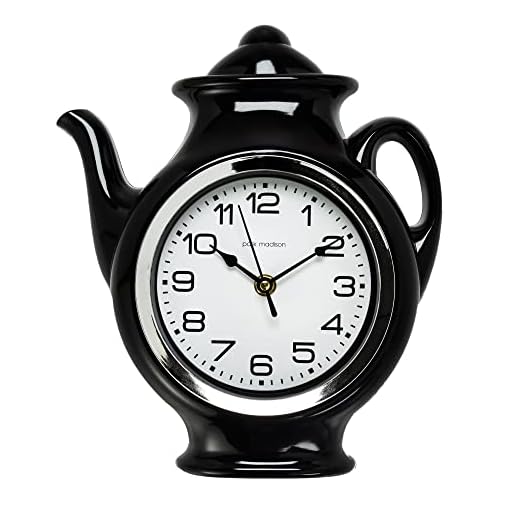 Teapot 11 Inch Quality Quartz Battery Operated 3-D Easy to Read Home/Office/Kitchen/Classroom/School Clock Classic Mo Black 11.25inch 13781 0