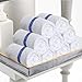 GOLD TEXTILES Bulk Bath Towels White (22x44 Inches) Economy Grade Light Weight Easycare (60 - Blue Stripe)