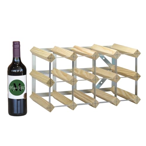 MAGNA RETAIL Metal & Wooden Wine Rack | 10-12 Bottle Shelf Capacity | Wine Racks Free Standing or Wall Mounted | Spirit and Champagne Bottle Holder | Drink Organiser | Home Bar