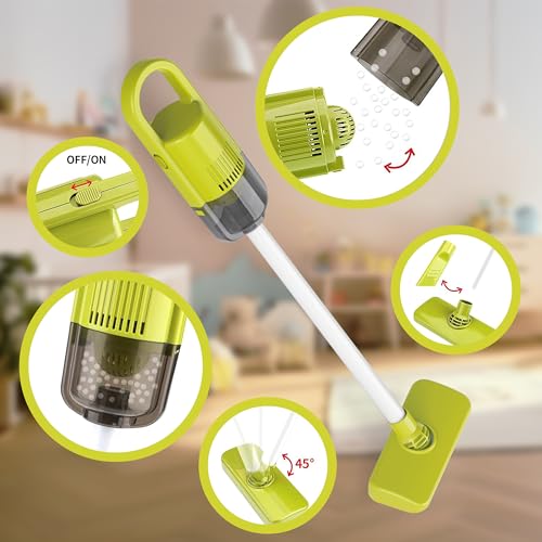 POFJOEQ Kids Cleaning Toy Set for Toddlers,Detachable 20 Pcs Pretend Play Setwith Real Working Vacuum Cleaner, Broom, Spray Bottle and More,Educational Toddler Cleaning Carts