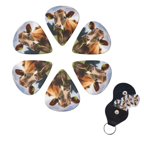 ギターピック 6個パック エレクトリックウクレレピック オーガナイザー収納ボックス付き アニマル ブラウン カウベース ピック アコースティックギター用 0.46mm