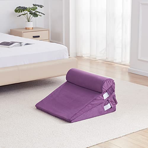Dreamsir Bed Wedge Pillow, Adjustable To 4.8, 7 & 12.8 Inches Incline Cushion, Memory Foam Wedge Pillows For Sleeping, Reading, Supporting Legs, Releasing Acid Reflux, Gerd, Snoring, Purple #TOP6