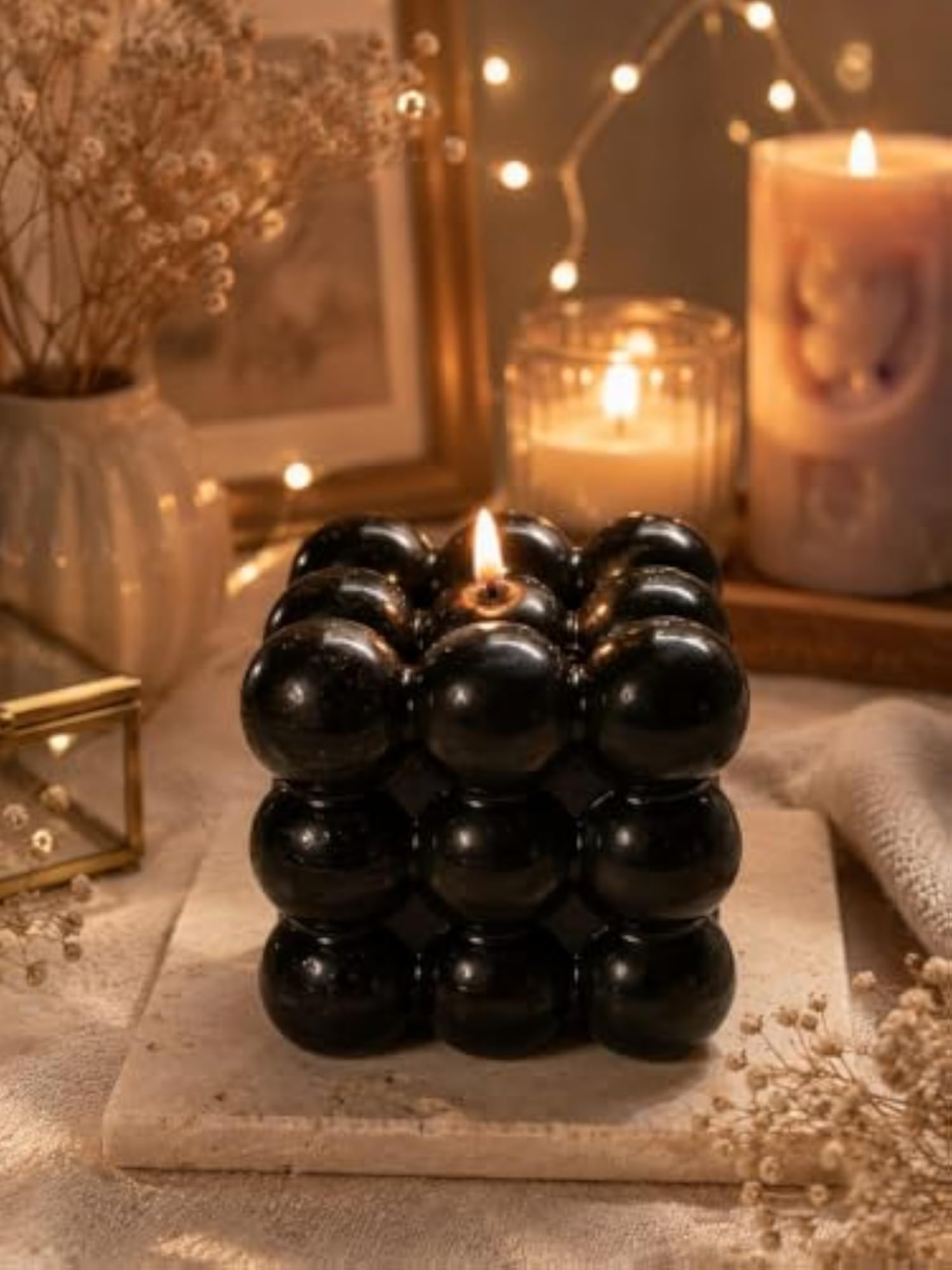 Dark Green Bubble Cube Decorative Candle