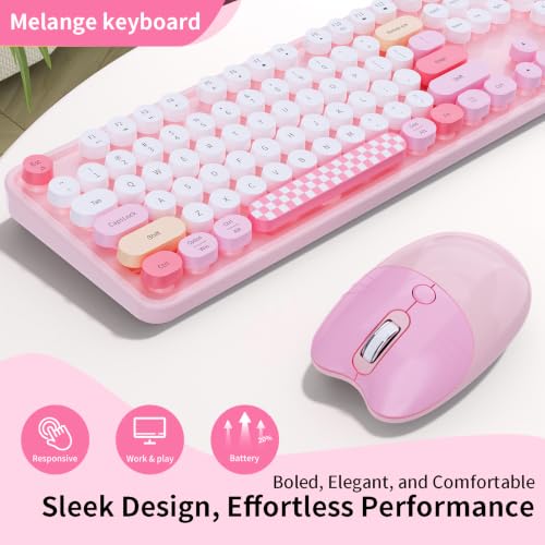Image of Wireless Keyboard and Mouse, 104 Keys Full Size Typewriters Pink