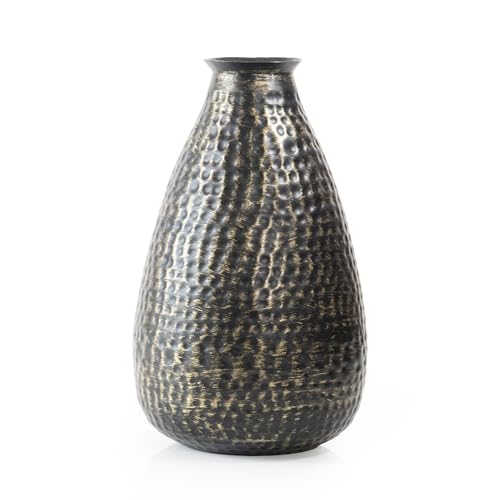 ANDALUCA Rustic Decorative Metal Vase Hammered Finish 12 inch (Black Gold)