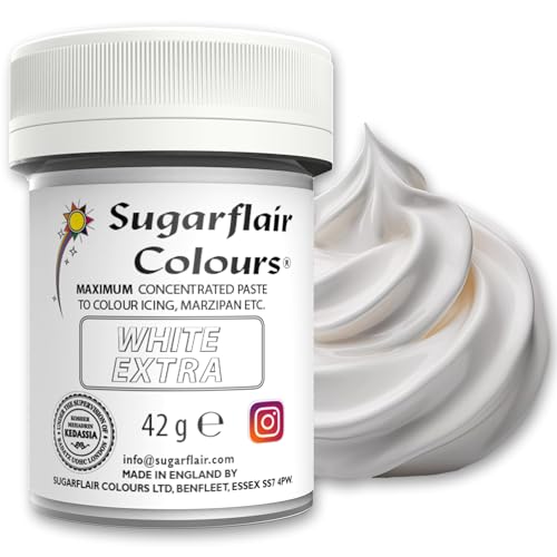 Sugarflair Maximum Concentrated Paste Colour White, Colorante para Mazapán y Pasta de azúcar, Colorante alimentario - 42g