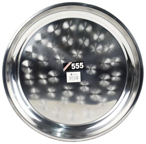 Catergold Stainless Steel Round Serving Tray Plate Food Serveing Catering Restaurant Steel Tray Dinner Platter (60 cm)