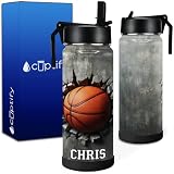 Personalized Kids Water Bottle with Name - Custom Basketball Blast Sport Bottle 18 oz with Straw Lid - Insulated Stainless Steel Tumbler for Back to School -  Cuptify