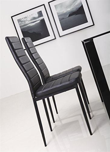 4 Stück schwarze Esszimmerstühle, Küchenstühle mit hochwertigem Kunstlederpolster - 3