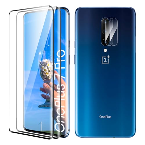 Tempered Glass Screen Protector for OnePlus 7 Pro/ 7T Pro, Touch Sensitive Tempered Glass Film, 9H Hardness, High Transparent, Friendly Case, Ultra HD, 2+2 Pieces