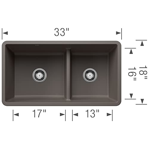 BLANCO 443117 PRECIS SILGRANIT 60/40 Double Bowl Undermount Kitchen Sink with Low Divide, 33" L X 18" W - Volcano Gray by BLANCO - Image 2