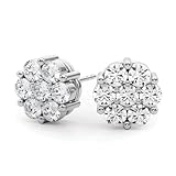 5.00CT D/VVS Round Diamond Cluster Earring In White Gold, UK Hallmarked