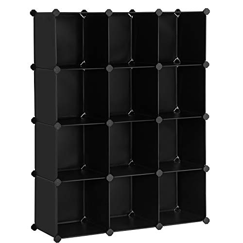 SONGMICS Cube Storage Organizer, Set of 12 Plastic Cubes, Book Shelf, Closet Organizers and Storage, Room Organization, Bedroom Living Room, 12.2 x 36.6 x 48.4 Inches, Black ULPC34BK Black 1