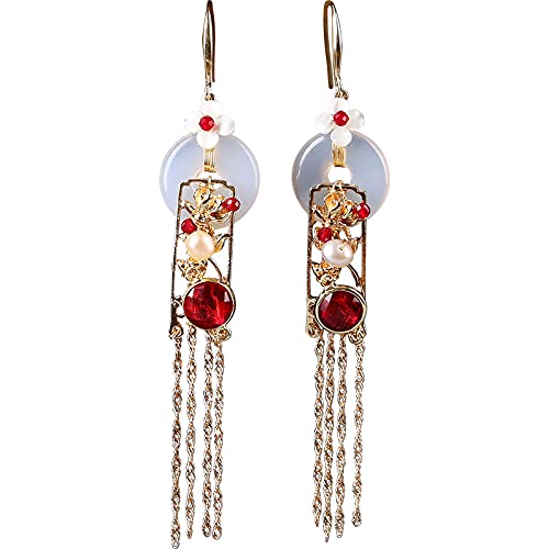 SSDDFF Ancient Wind Tassel Chinese Wind Earrings Ancient Hanfu Long Earrings Temperament Ancient Wind Earrings Retro Senior Sense Earrings Summer Models Female Chinese Wind Accessories Decorations