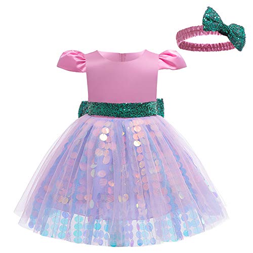 Flower Girls Sequins Bowknot Tutu Dress for Kids Baby Christening Baptism Communion Birthday Party Formal Dress Toddler Princess Pageant Wedding Bridesmaid Dance Gown with Headwear Pink 4-5 Years