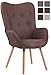 Produktbild CLP Lounger Ashford Stoff I Ohrensessel Gepolstert I Sessel Mit Eichenholzgestell I Sitzhöhe: 50 cm, Farbe:braun, Gestell Farbe:Natura