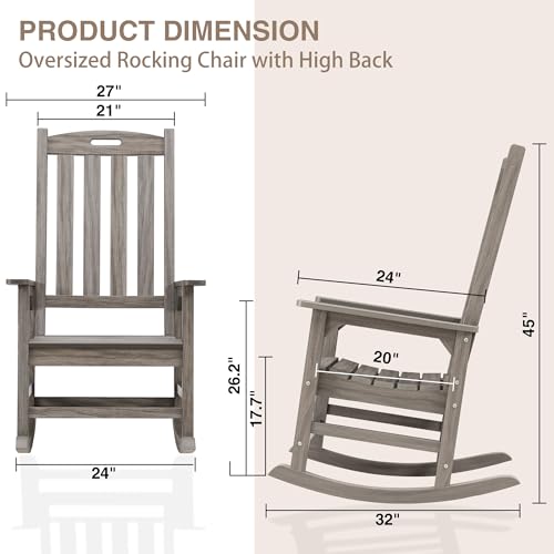 Image of Psilvam Outdoor Rocking Chair Set of 2, Oversized Porch Rocker (Light Gray)