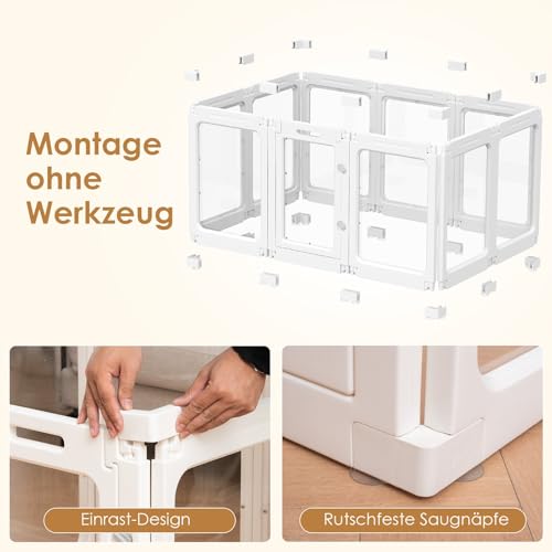 Acryl Welpenauslauf, 60 cm Transparente Hundezaun, Tragbares Schwerlast Welpenlaufstall für kleine bis mittelgroße Hunde, Innen- und Außengebrauch, Laufstall Hund - 10 Panels