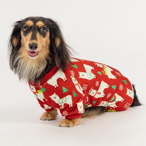 Image of Fitwarm Christmas Alpaca Dog Pajamas, Christmas Clothes for Small Dogs Boy Girl, Holiday Pet Outfit, Red, Green, White, XS