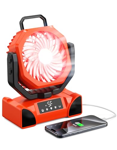 Ventilador de camping de 20000 mAh con linterna LED, temporizador, mando a distancia y control táctil, oscilación automática, hasta 69 horas de autonomía, ventilador con pilas para tienda de campaña,