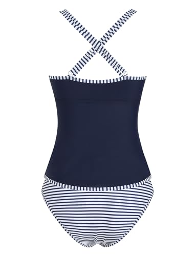 Image of ZAFUL Womens Tankini Swimsuits V Neck Push Up Swim Top Color Block Tummy Control High Waisted Bathing Suits Swim Bottom
