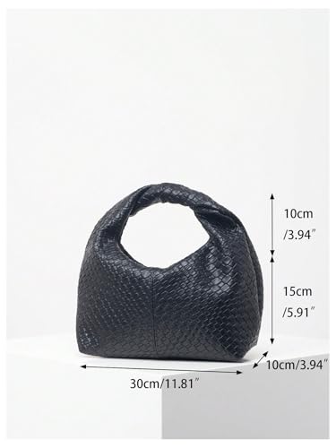 Image of Verdusa Women's Ruched Hobo Mini Handbag Clutch Purse Dumpling Pouch Bag Woven Black One-Size