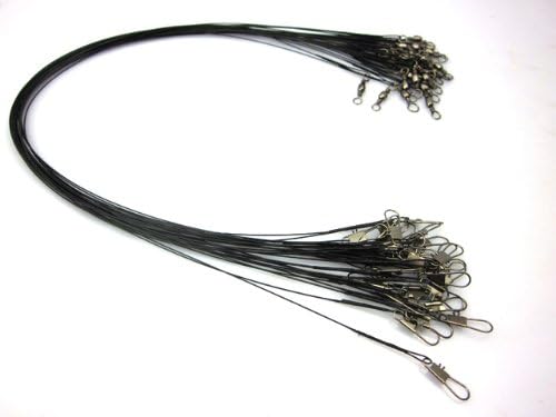 24 X Stainless Steel Fishing Leaders Black with snap and swivel 10" LONG 35 LBS TEST