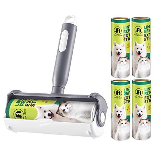 16cm Rouleau&Brosse Poils Animaux,Brosse Anti Poils Animaux 2in1,Rouleau à Peluches avec Housse pour Poils d'animaux, Nettoyeur pour Vêtements,Costume,Manteau,300 Feuilles (5Rouleaux+1Poignée)