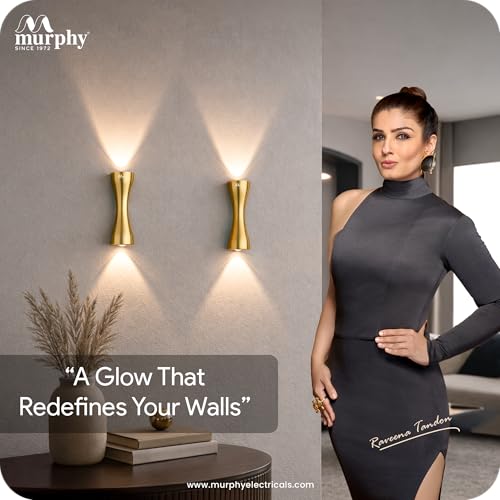 Image of Murphy Golden Axis 6W LED Up Down Wall Light | Warm White | Premium Gold Finish | Aluminium Body | Decorative Indoor Wall Lamp | 2 Year Warranty | Pack of 1