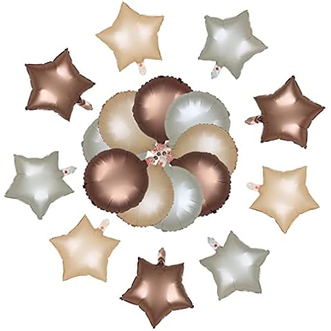 Autupy 18 Inch 18 PCS White Sand Nude Brown Star Round Foil Balloons Neutral Foil Balloons for Birthday Baby Shower Wedding Ceremony Anniversary Decorations Cover