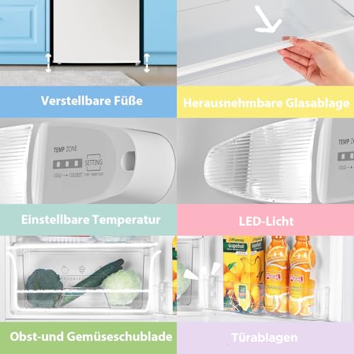 Comfee RCD133WH3(E) Kühlschrank, 131L Kühlschrank ohne Gefrierfach, Inverter-Kompressor, Obst-und Gemüsefach, 84.5cm Hx55.3cm B, 72 kWh pro Jahr, Einstellbare Temperaturregelung, verstellbare Füße