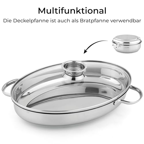 KLAMER Bräter XXL 8,5 L aus Edelstahl mit 2 Deckeln, 41 cm für Induktion – Ansicht 6