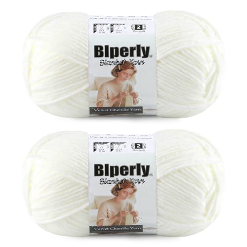 Image of Skinny Chenille Yarn for Crocheting, #2 White Thin Baby Blanket Plush Yarn | 2 Pack of 158 Yds, 1.7 Oz Sport Fingering Weight Fine Yarn, Soft Fluffy Velvet Yarn for Crochet knitting Blankets, Amigurumi