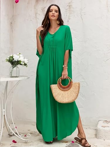 Image of Moss Rose Kaftan Dresses for Women V Neck Summer Swimsuit Cover up Caftan Maxi Beach Dresses