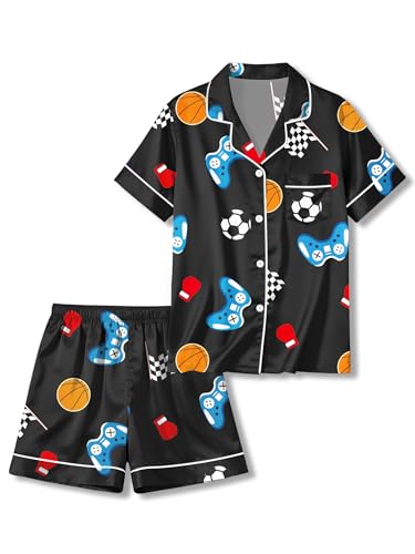 LANKMEI Girls & Boys Satin 2Pcs Short Sleeve Pajamas Set | Luxury Silky Breathable & Soft Button Top & Shorts Set Elastic Waist Ideal for sleepovers summertravel & daily comfort product thumbnail 10