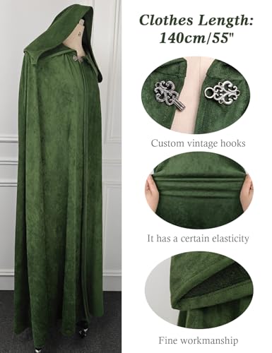 BEAUZSUZSANA Unisex Medieval Cloak with Hood 140cm Full Length Renaissance Cape Coat for LARP Halloween Cosplay (Green) - image 5