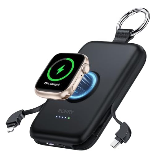 RORRY Portable Charger, 10000mAh PD 20W Fast Charging Portable Charger Power Bank with Built in Cables, Travel Battery Pack for iPhone 17/16/15/14/13/12 and Apple Watch Ultra/11/10/9/8/7/6/5, Black