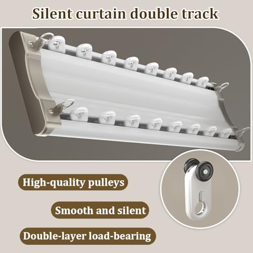 Riel doble silencioso de 4,8 m en blanco con tornillo oculto para cortinas de dormitorio 4
