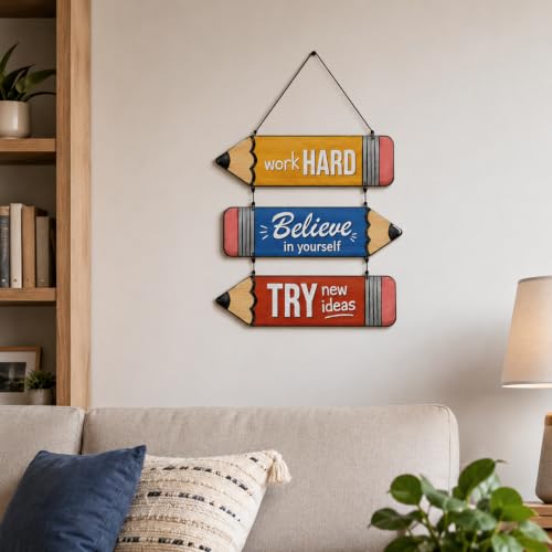 Image of Zesta Wooden Wall Hanging Decorative Items /Hanging Home Wall Decor Items /MDF Decoration Items for Home /Cute Wall Art For Living Room /Home Decor Items Living Room (Work Believe Try)