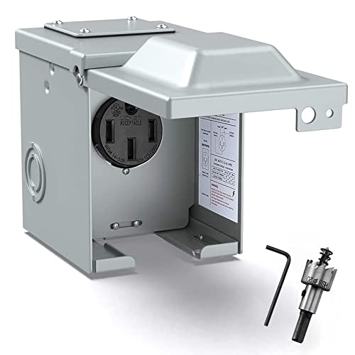FUNTELL 50 Amp RV Power Outlet Box with Knockout Tools, Enclosed Lockable Weatherproof Outdoor for Electrical NEMA 14-50R Receptacle Panel 125/250 Volts, ETL Listed