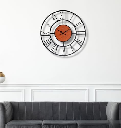 Image of Arabs Morden Metal & Wooden Analog Wall Clock for Living Room Bedroom Office Kitchen Stylish Wall Clock for Home and Hall Designer Big Size Modern (Roman, 50 Cm)