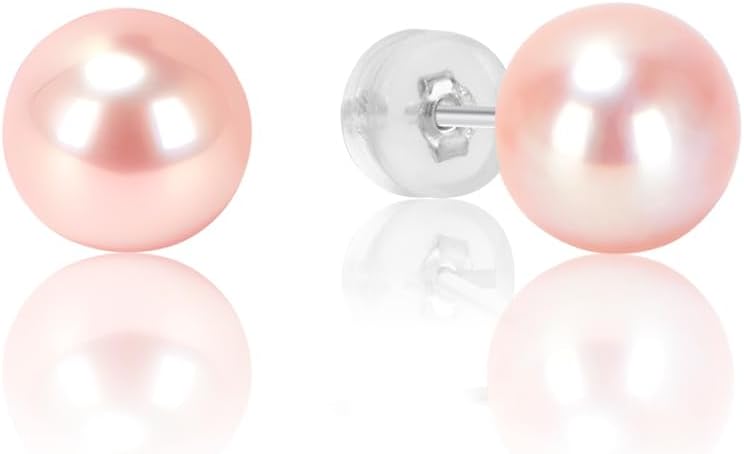 earrings studs for women pearl earrings Sterling Silver AAAAA+ Hypoallergenic Freshwater Cultured Handpicked with Genuine Cultured pearl studs Birthday Wedding Jewelry Valentine's Day Gift