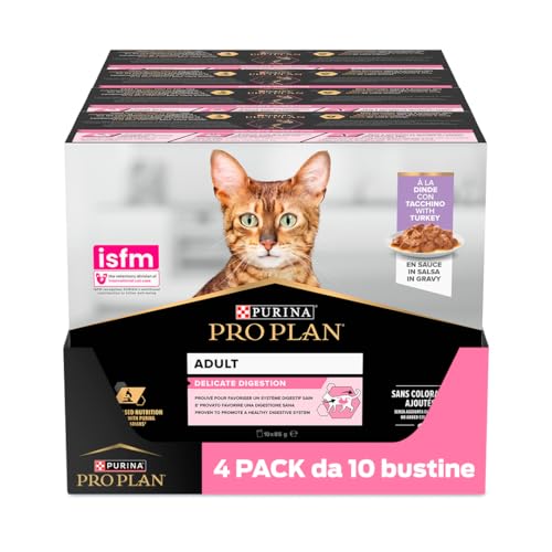 Purina Pro Plan Delicate Digestion Cibo Umido per Gatti Adulti Pezzettini in Salsa Tacchino, 40 Bustine da 85g