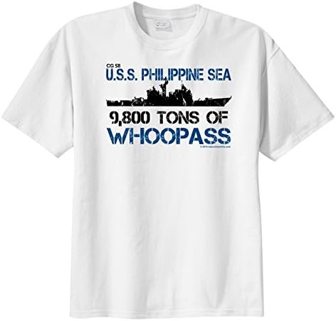 ShipShirts Big Boy's CG 58 USS Philippine Sea 9,800 tons of Whoopass Short Sleeve T-Shirt White L