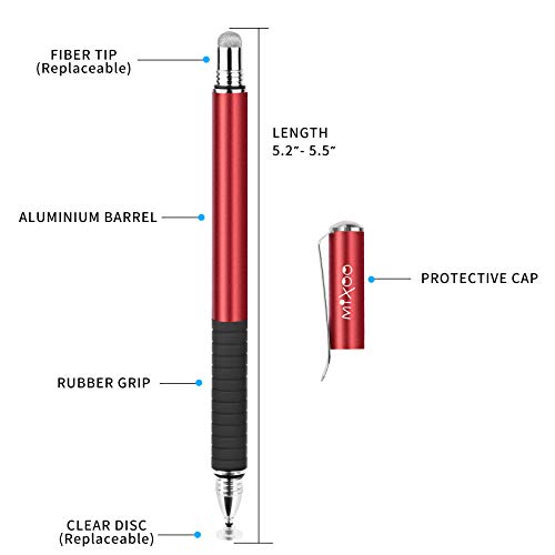 Mixoo Stylus Pens for Touch Screens - Disc & Fiber Tip 2 in 1 High Sensitivity Universal Stylus for iPad, iPhone, Tablets and Other Capacitive Touch Screens (Red) - Thumbnail 2